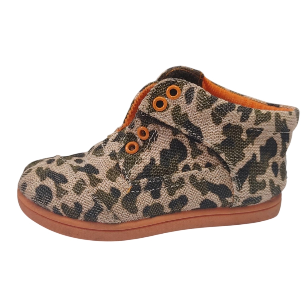 Toms Orange Camouflage Laceless Hook & Loop High Top Sneakers Kids Size 8